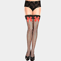 Ribbon Accented Mesh Fishnet Thigh Tights