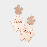 Double Flower Butterfly Metal Earrings