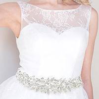 Pearl Rhinestone Floral Sash Ribbon Bridal Wedding Belt  / Headband