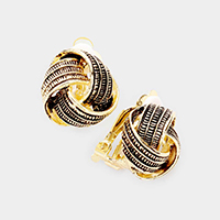 Textured Antique Metal Knot Clip on Earrings 