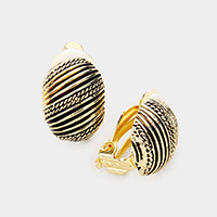 Textured Antique Metal Clip on Earrings 