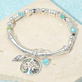 Tree of Life Charm Multi Bead Stretch Bracelet