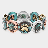 Live Love Bark Paw Burnished Metal Stretch Bracelet