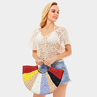 Multi Color Drawstring Straw Tote Bag