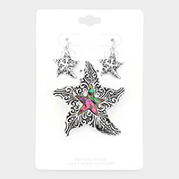 Embossed Metal Abalone Starfish Magnetic Pendant Set