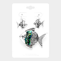 Embossed Metal Abalone Fish Magnetic Pendant Set