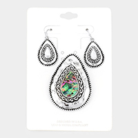 Embossed Metal Abalone Teardrop Magnetic Pendant Set