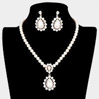 Rhinestone Pave Floral Teardrop Pearl Beaded Collar Necklace