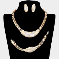 3PCS - Crystal Rhinestone Snake Chain Necklace Jewelry Set