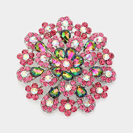 Oversized Flower Crystal Pave Pin Brooch