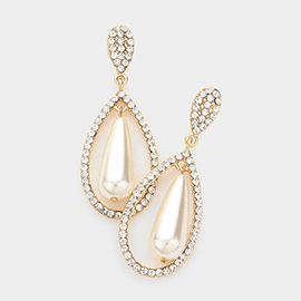 Teardrop Pearl Rhinestone Pave Dangle Earrings