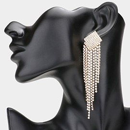 Crystal Rhinestone Rhombus Fringe Drop Evening Earrings