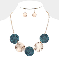 Two Tone Textured Round Metal Necklace 