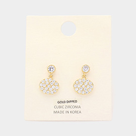 Gold Dipped CZ Stone Paved Round Disc Dangle Earrings