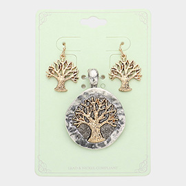 Antique Metal Two Tone Tree of Life Magnetic Pendant Set