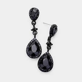 Double Teardrop Stone Accented Dangle Evening Earrings