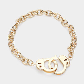 Handcuffs Charm Metal Link Toggle Bracelet