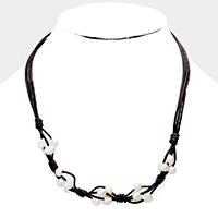 Freshwater Pearl Faux Leather Necklace