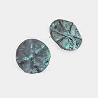 Crushed Metal Round Stud Earrings