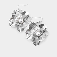 Pearl Rhinestone Embellished Flower Earrings