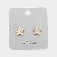 Brass Metal Rhinestone Star Stud Earrings