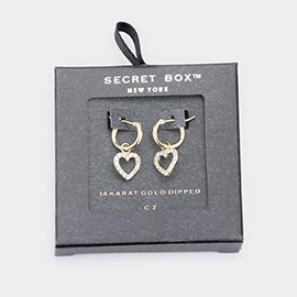 Secret_Box - 14K Gold Dipped CZ Heart Drop Pin Catch Earrings