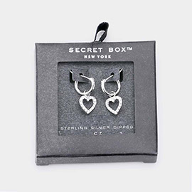 Secret_Box - Sterling Silver Dipped CZ Heart Drop Pin Catch Earrings