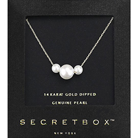 SECRET BOX_14K Gold Dipped Triple Genuine Pearl Pendant Necklace