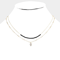 Double Layered Brass Metal CZ Hamsa Hand Pendant Necklace