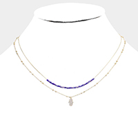 Double Layered Brass Metal CZ Hamsa Hand Pendant Necklace