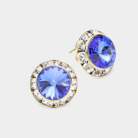 Rivoli Cut Genuine Crystal Round Stud Earrings