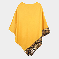 Leopard Trim Solid Poncho 