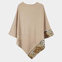 Leopard Trim Solid Poncho 