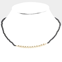 Faceted Beaded Metal Ball Accented Necklace