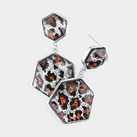 Glitter Leopard Double Hexagon Bead Link Earrings