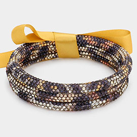 3PCS - Leopard Pattern Rhinestone Pave Bangle Layered Bracelets