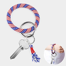Seed Beaded Patriotic Pattern Tassel Key Chain / Bracelet