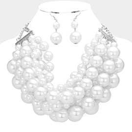 Chunky Multi Strand Pearl Necklace