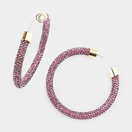 Clear Stone Detail Rhinestone Pave Hoop Earrings