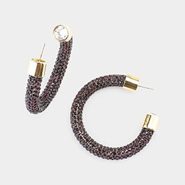 Clear Stone Detail Rhinestone Pave Half Hoop Earrings