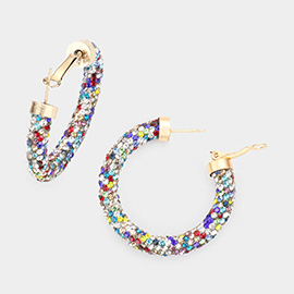 Colorful Rhinestone Pave Hoop Earrings