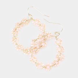 Floral Faceted Beaded Metal Open Circle Dangle Earrings