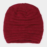 Fur Lining Stripe Knit Beanie Hat