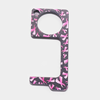 Pink Ribbon Print Touchless Door Opener Button Push Tool