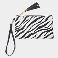 Zebra Hair Wristlet Pouch Bag