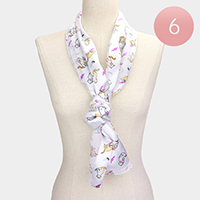 6PCS - Silk Feel Satin Striped Cat Print scarf