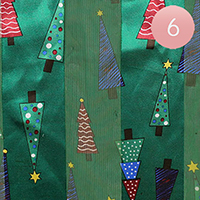 6PCS - Silk Feel Satin Striped Christmas Tree Print Scarves