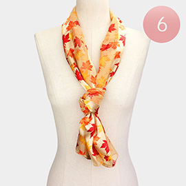 6PCS - Silk Feel Satin Striped Maple Leaf Print Scarves