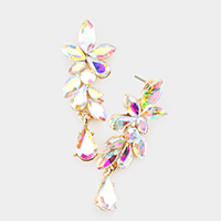 Floral Teardrop Stone Dangle Evening Earrings