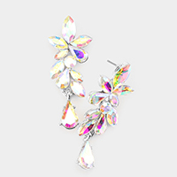 Floral Teardrop Stone Dangle Evening Earrings